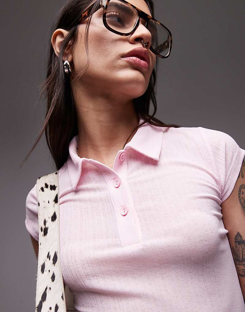 Griffiges Polo-T-Shirt in Babyrosa mit Kapparmeln 208250331Babyrosa