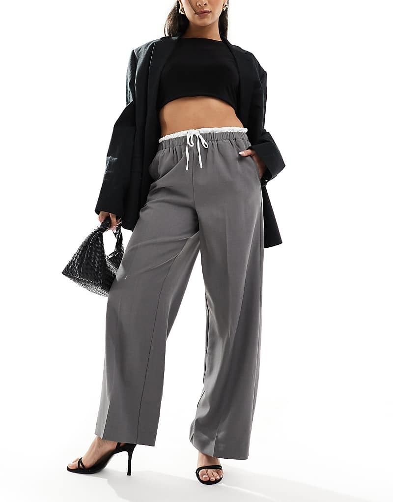 바지 & Elegante Hose in Mittelgrau mit Bundfalten und weitem Schnitt 207511014GRAU