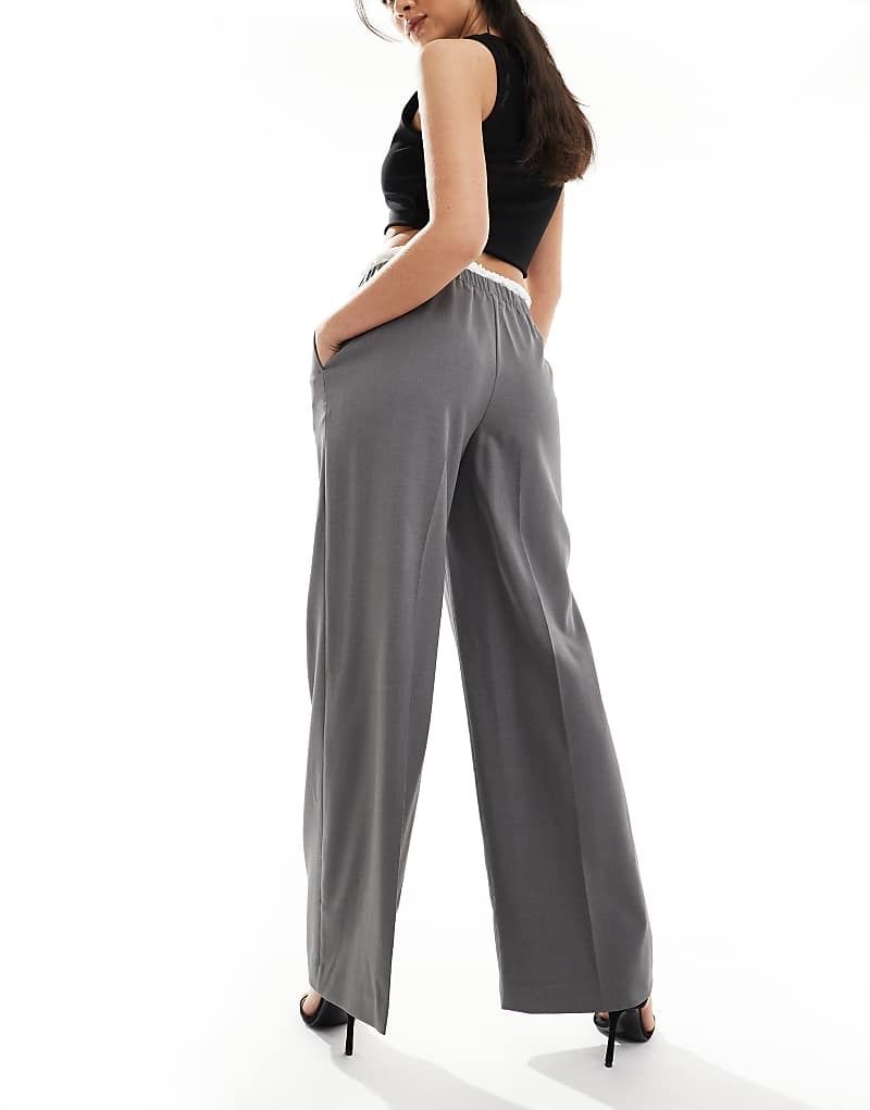 바지 & Elegante Hose in Mittelgrau mit Bundfalten und weitem Schnitt 207511014GRAU