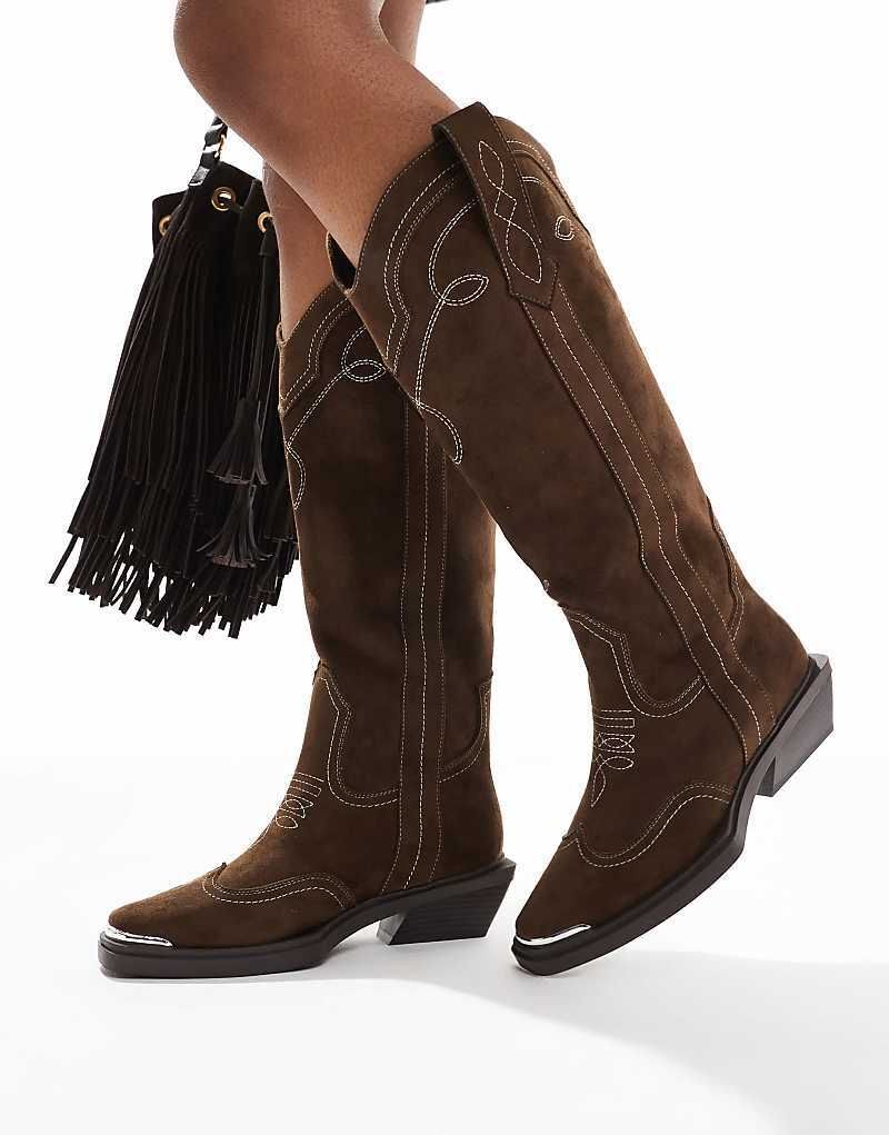 Celeste   Flache, kniehohe Western-Stiefel aus Wildlederimitat in Schokobraun 207646593Schokoladenbraun