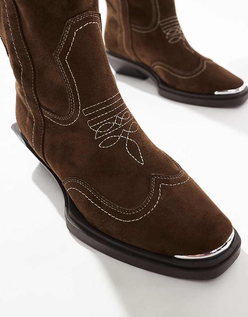 Celeste   Flache, kniehohe Western-Stiefel aus Wildlederimitat in Schokobraun 207646593Schokoladenbraun