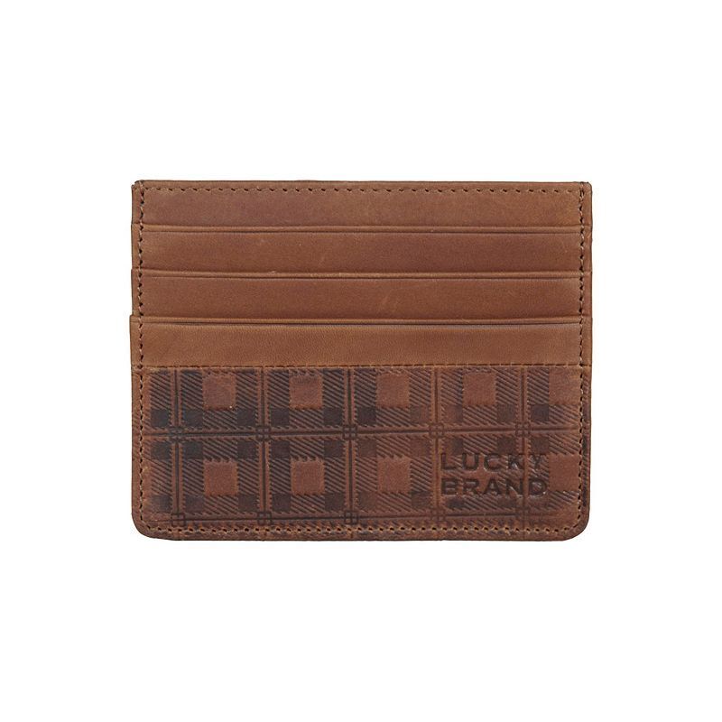 남성 가죽 카드 케이스 Men's Plaid Embossed Leather Card Case 15040096 Brown