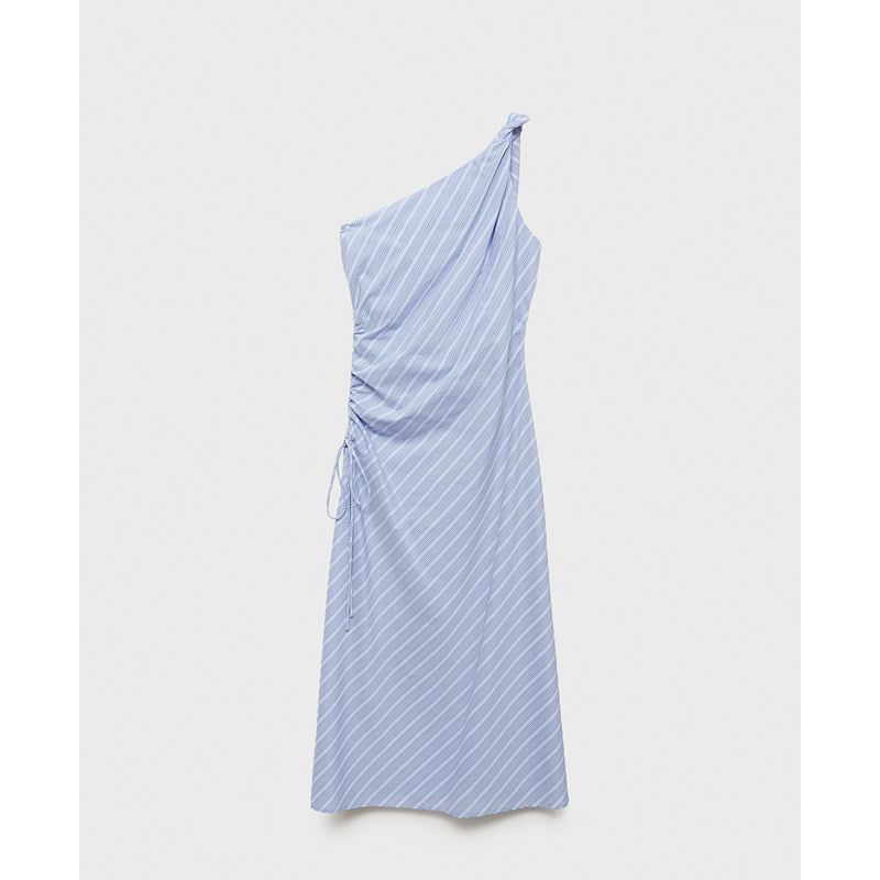 여성 스트라이프 드레이프 언발 비대칭 드레스 Women's Striped Draped Asymmetrical Dress 20300534 Blue