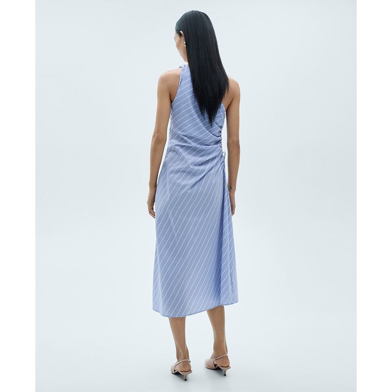 여성 스트라이프 드레이프 언발 비대칭 드레스 Women's Striped Draped Asymmetrical Dress 20300534 Blue