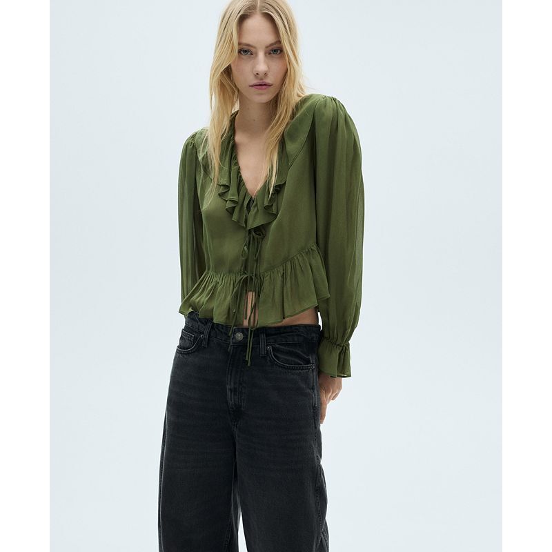 여성 러플 블라우스 탑 Women's Ruffled Blouse Top 20758987 Olive