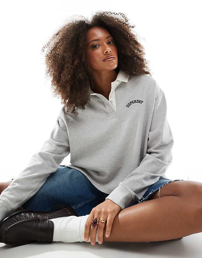 에센셜 마블 Athletic Essentials   Rugby-Shirt in Gletschergrau meliert mit Grafik 208280666Gletschergrau meliert