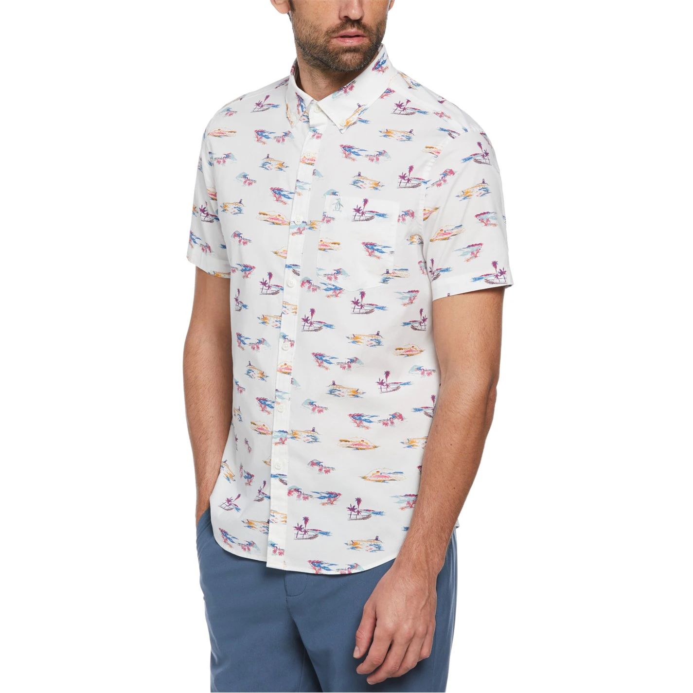 숏 슬리브 남성 브라이트 화이트 Short Sleeve All-Over-Print Mens Bright White 55060001