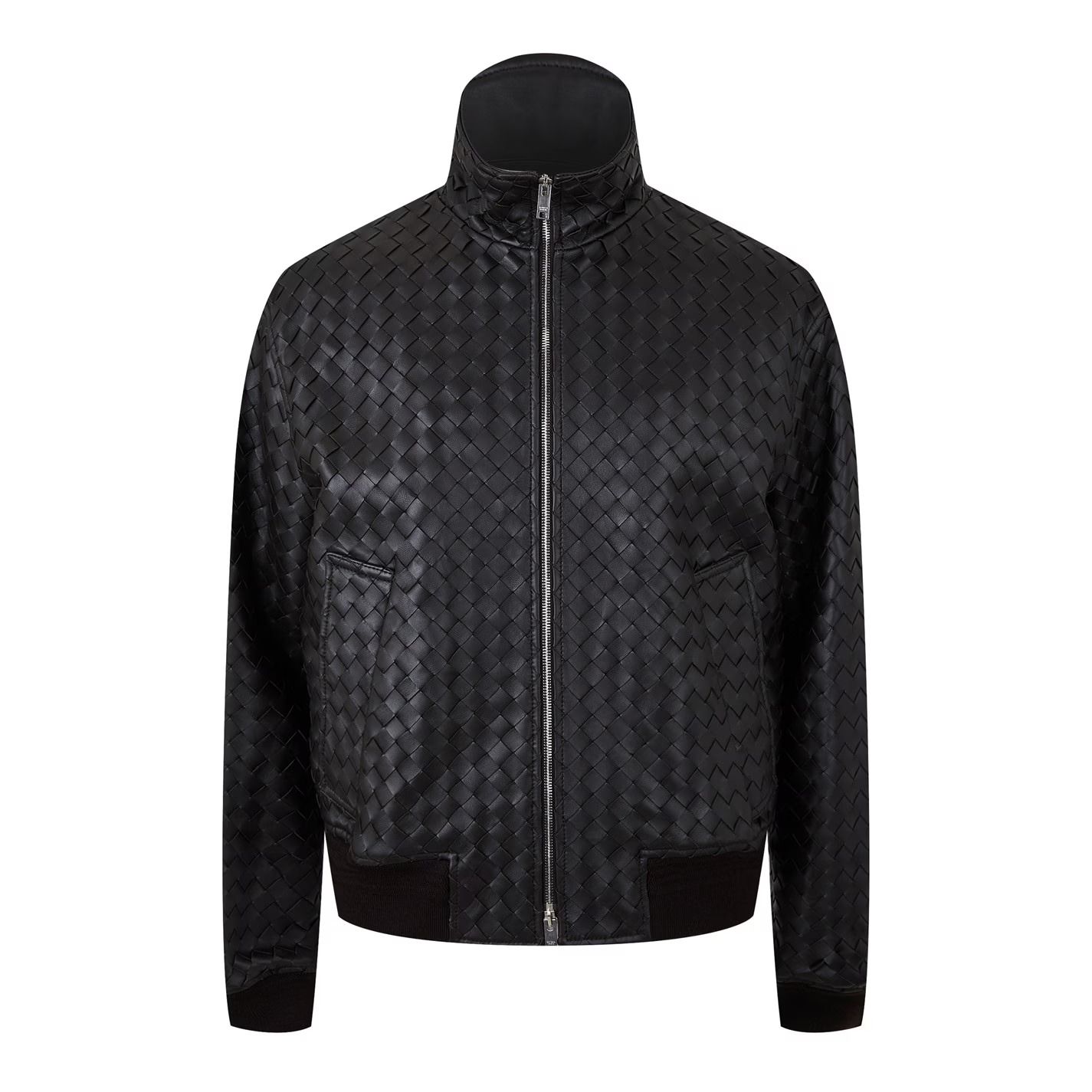 인트레치아토 가죽 블루종 자켓 Intrecciato Leather Blouson Jacket 615539 Fondant