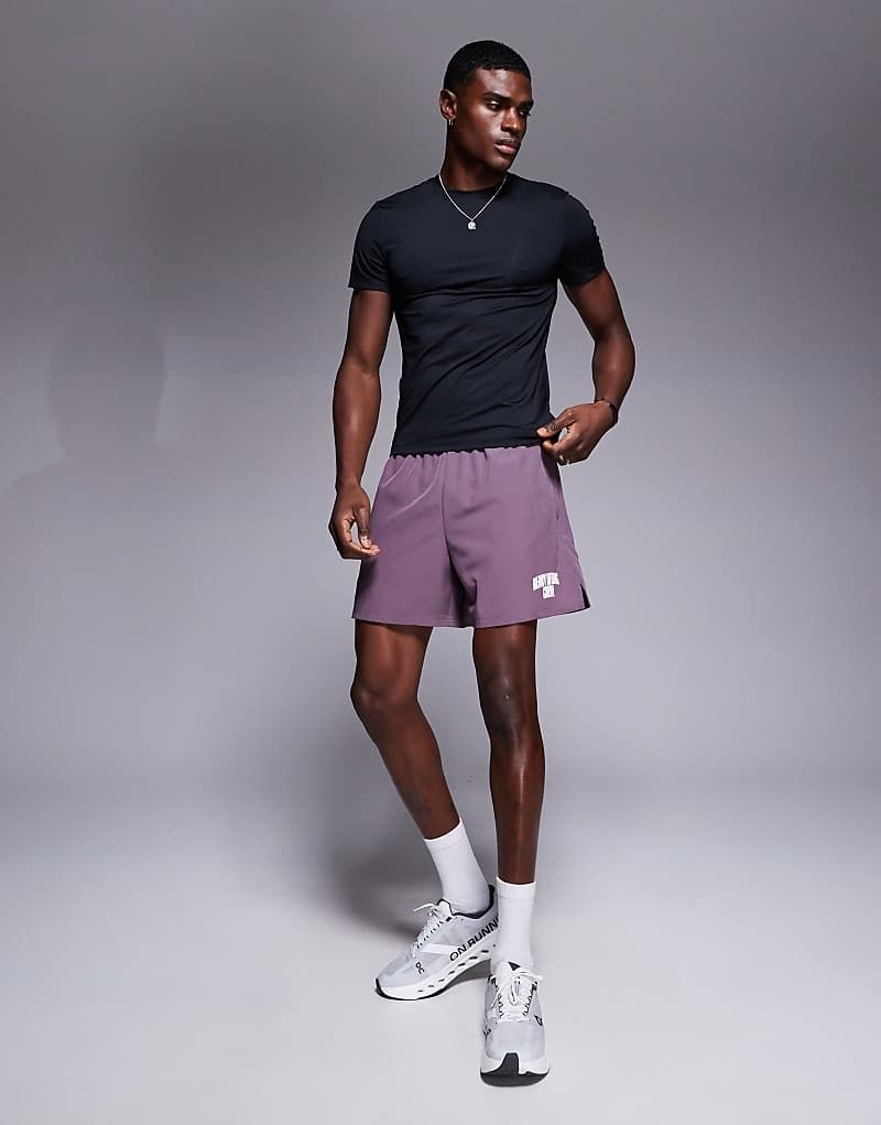 프린트 & Schnell trocknende Sportshorts in Traube mit weitem Bein, Reißverschlusstaschen, Print und Handtuchschlaufe, 18 cm Schrittlange 207416343Grape