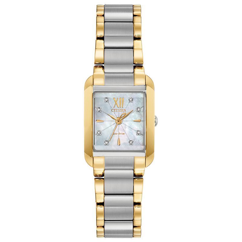 여성 비앙카 투톤 스테인레스 스틸 팔찌 시계 Eco-Drive Women's Bianca Diamond-Accent Two-Tone Stainless Steel Bracelet Watch 22mm 9573477 Two Tone