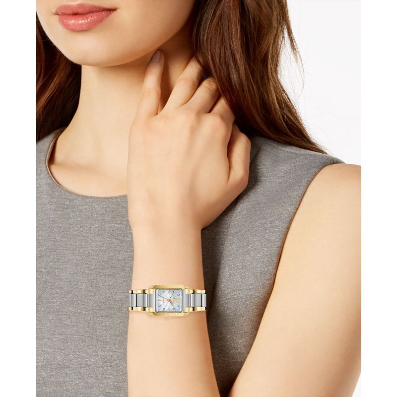 여성 비앙카 투톤 스테인레스 스틸 팔찌 시계 Eco-Drive Women's Bianca Diamond-Accent Two-Tone Stainless Steel Bracelet Watch 22mm 9573477 Two Tone