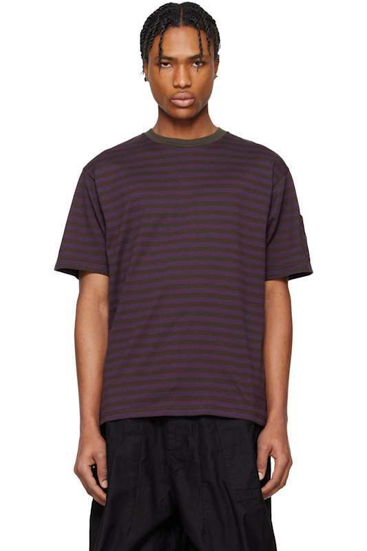퍼플 블랙 코튼 스트라이프 티셔츠 Purple & Black Cotton Stripe T-shirt 17295501