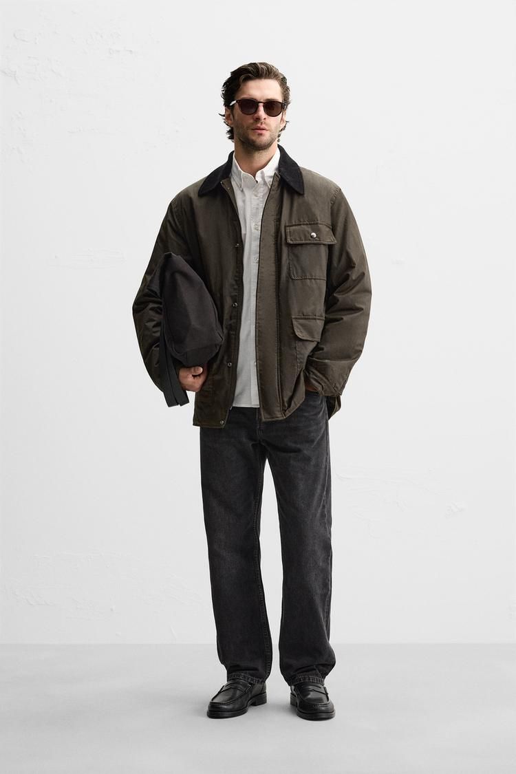왁스 파카 배색 넥 카라 WAXED PARKA WITH CONTRAST COLLAR 410574975
