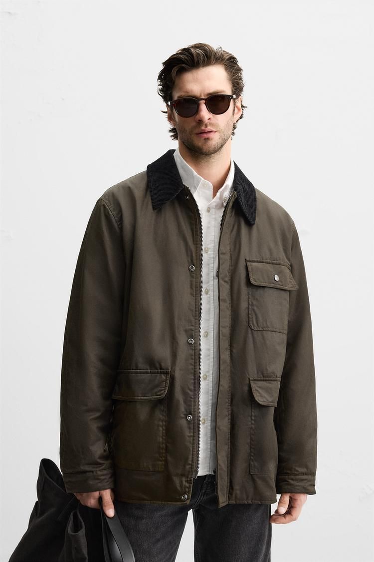 왁스 파카 배색 넥 카라 WAXED PARKA WITH CONTRAST COLLAR 410574975