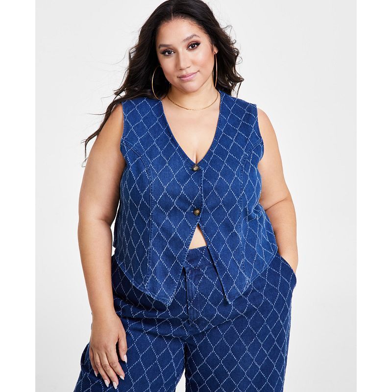 데님 베스트 Plus Size Diamond-Texture Denim Vest 20603700 Dark Wash