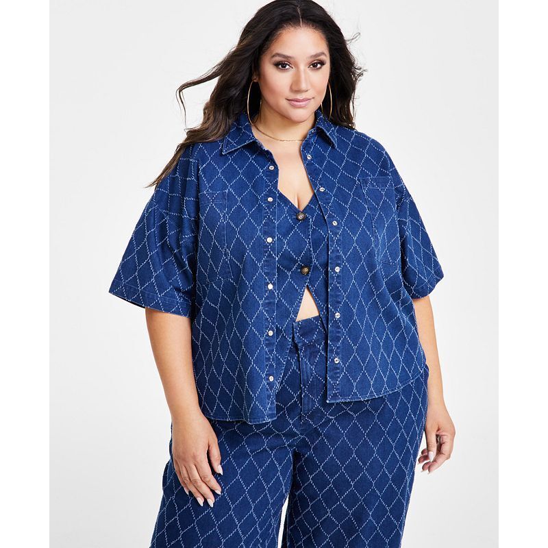 데님 베스트 Plus Size Diamond-Texture Denim Vest 20603700 Dark Wash