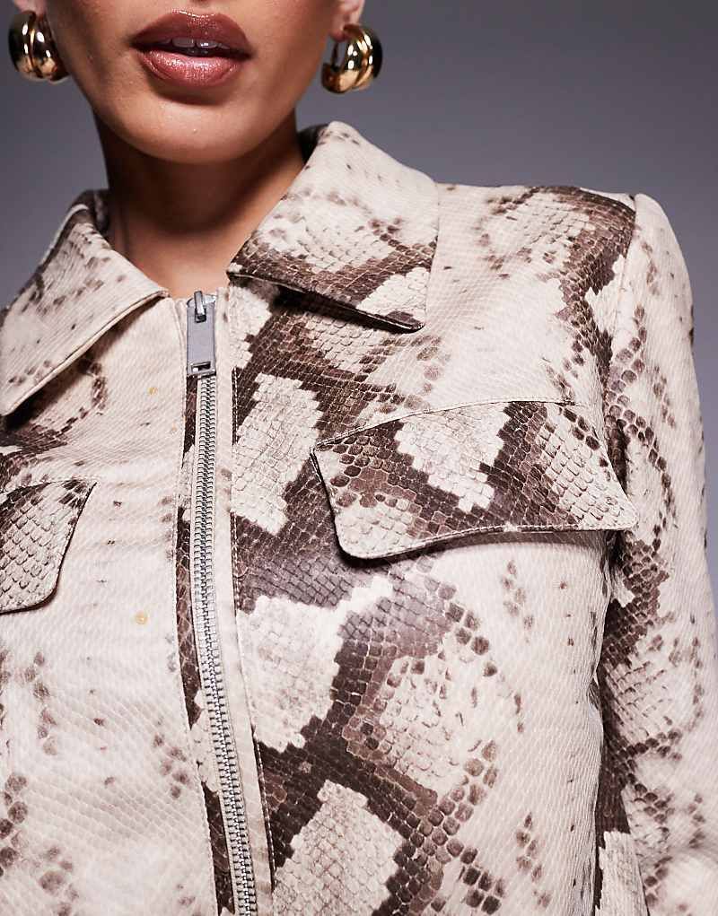 베이지 Harrington-Jacke aus Kunstleder in Beige mit Schlangenmuster 208086863BEIGE