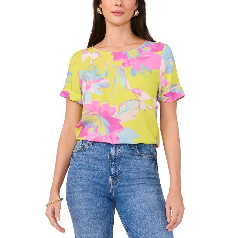 여성 프린팅 탑 Women's Rolled-Cuff Printed Top 21055157 Lime Green