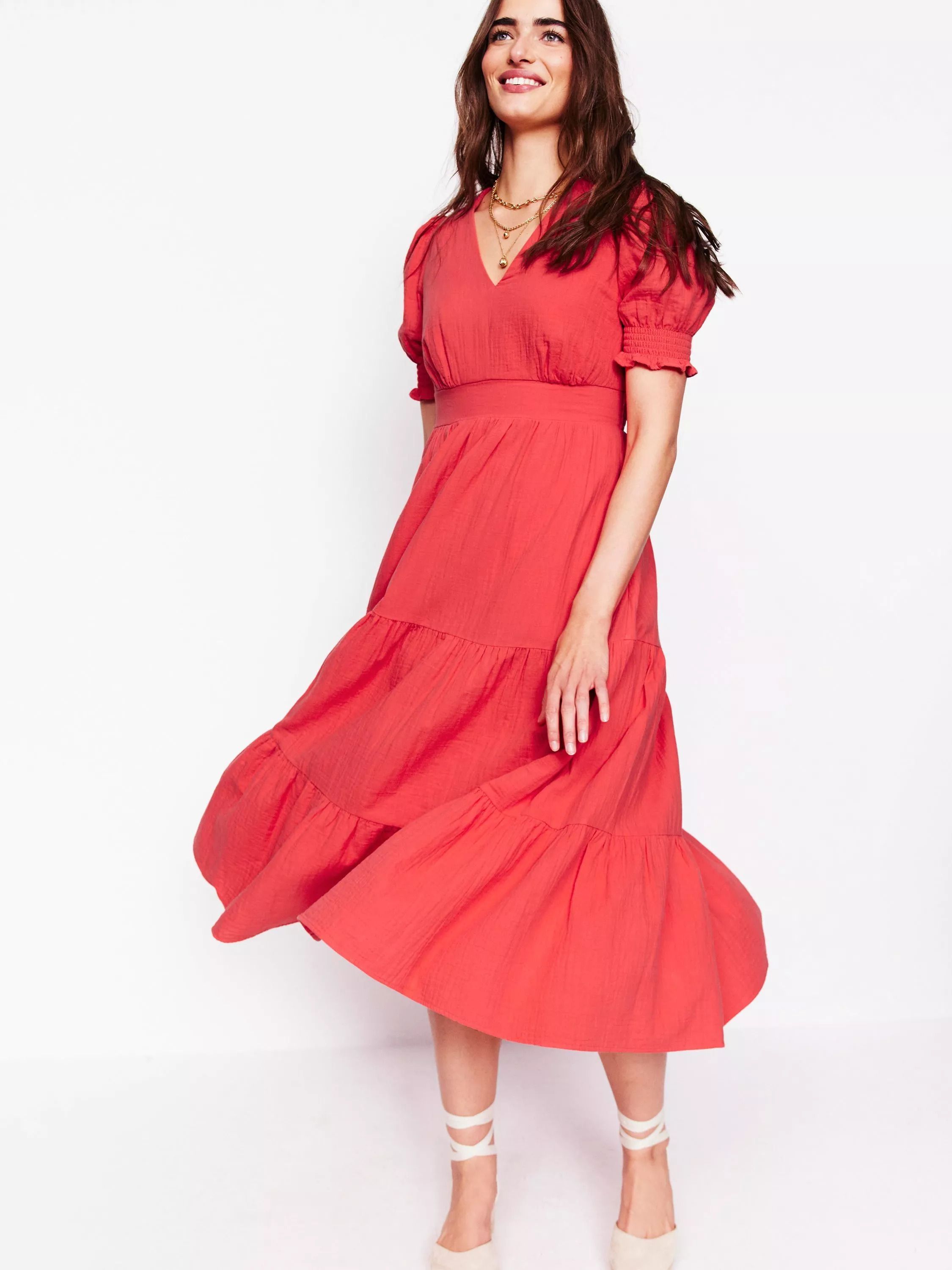 더블 미디 드레스 Anna Double Cloth Midi Dress 113055469 Jam Red