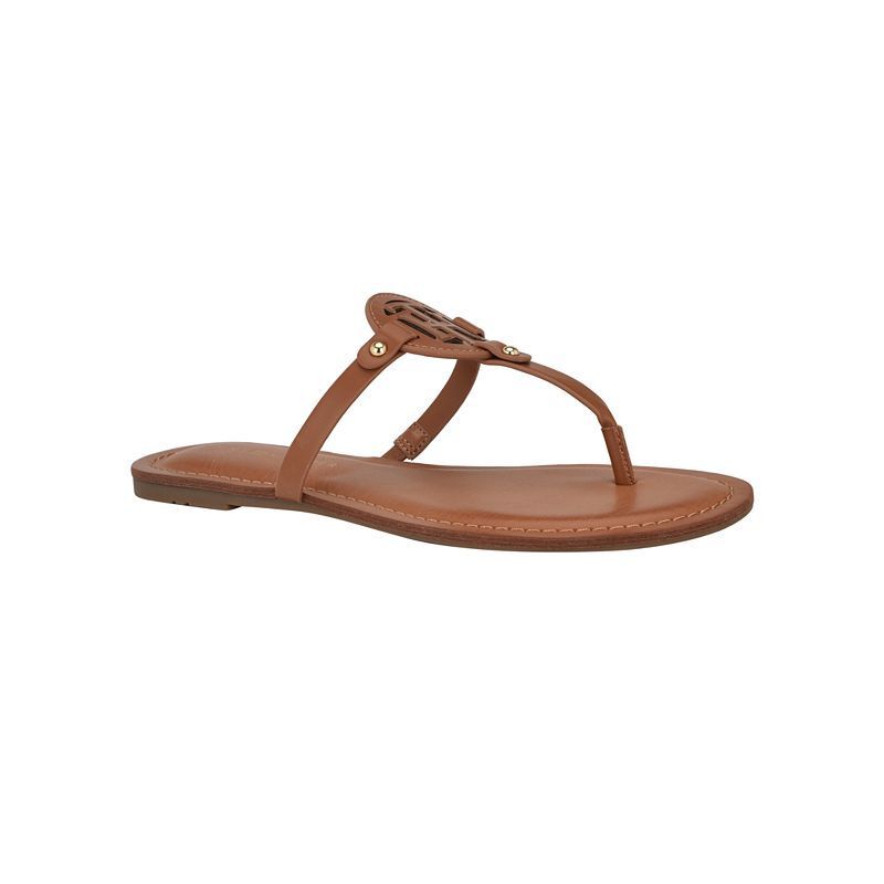 로고 플랫 샌들 Litzy Logo Flat T-Strap Flat Sandals 18159328 Brown