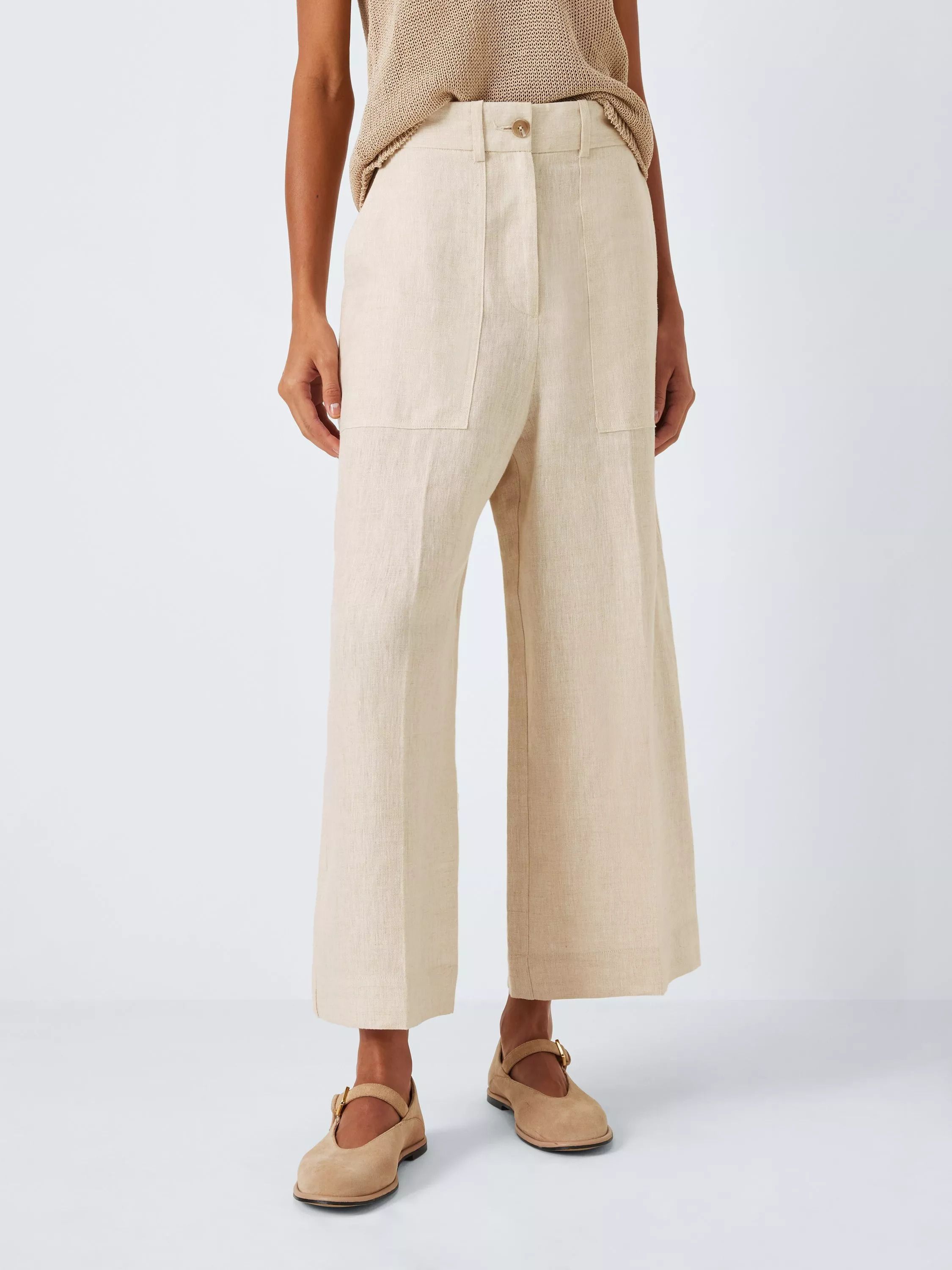 크롭 린넨 바지 Cropped Linen Trousers 112627814 Natural