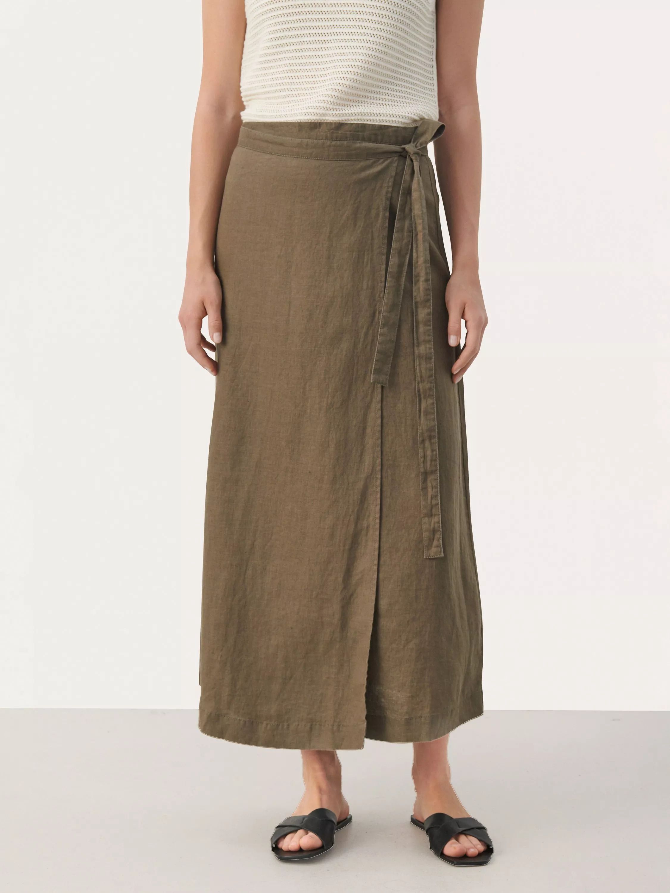 린넨 타이 미디 스커트 브라이트 화이트 Gadiela Pure Linen Tie Waist Midi Skirt, Bright White 113128878 Canteen