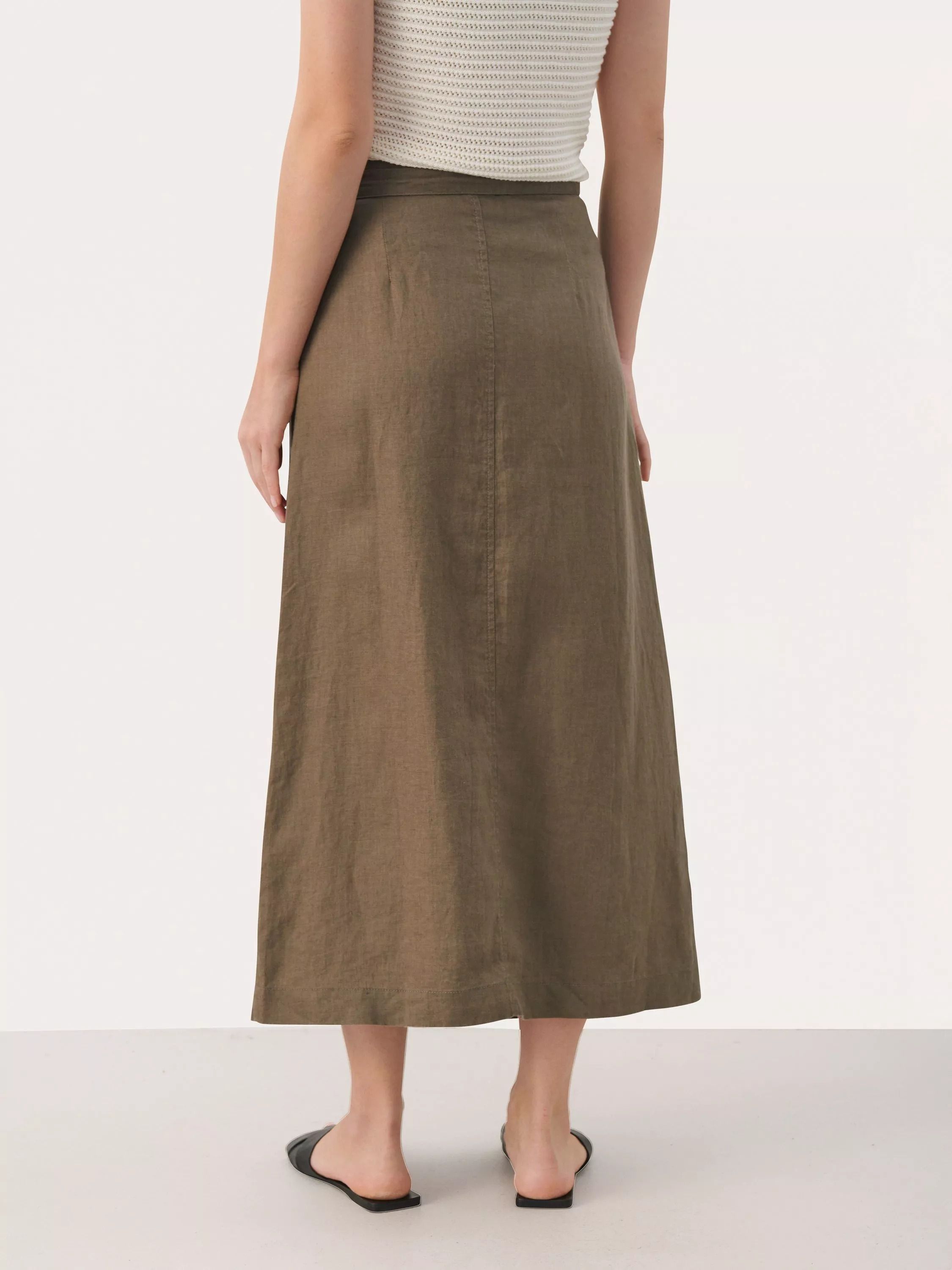 린넨 타이 미디 스커트 브라이트 화이트 Gadiela Pure Linen Tie Waist Midi Skirt, Bright White 113128878 Canteen