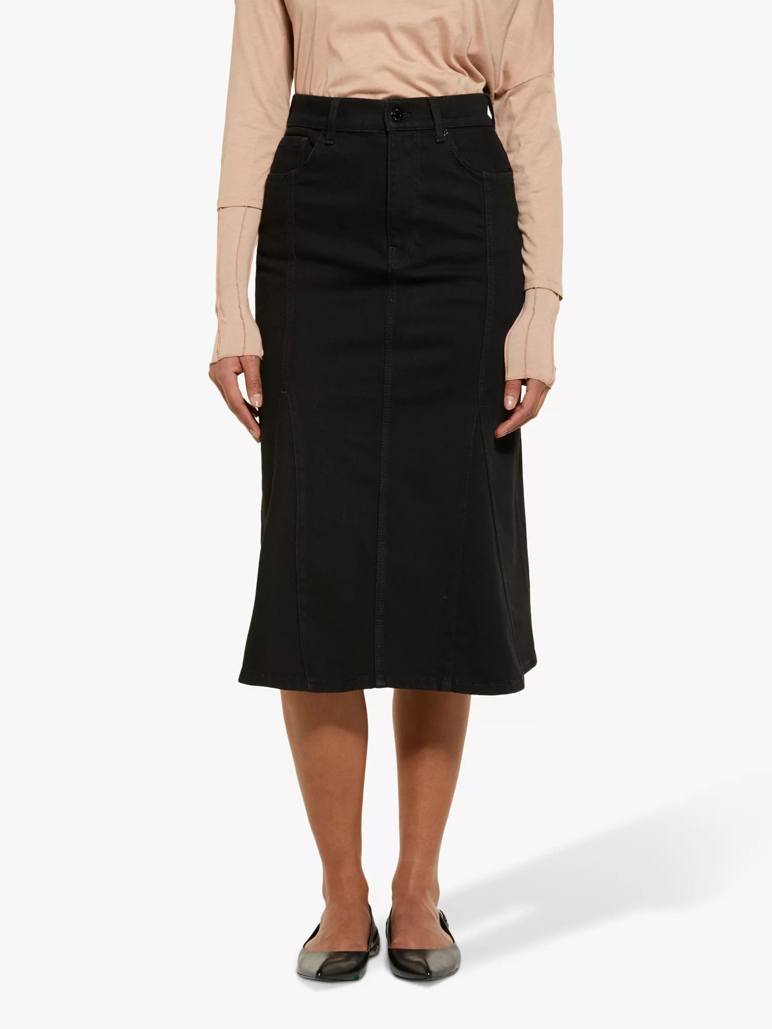 플레어 데님 스커트 블랙 Flared Denim Skirt, Black 113333697