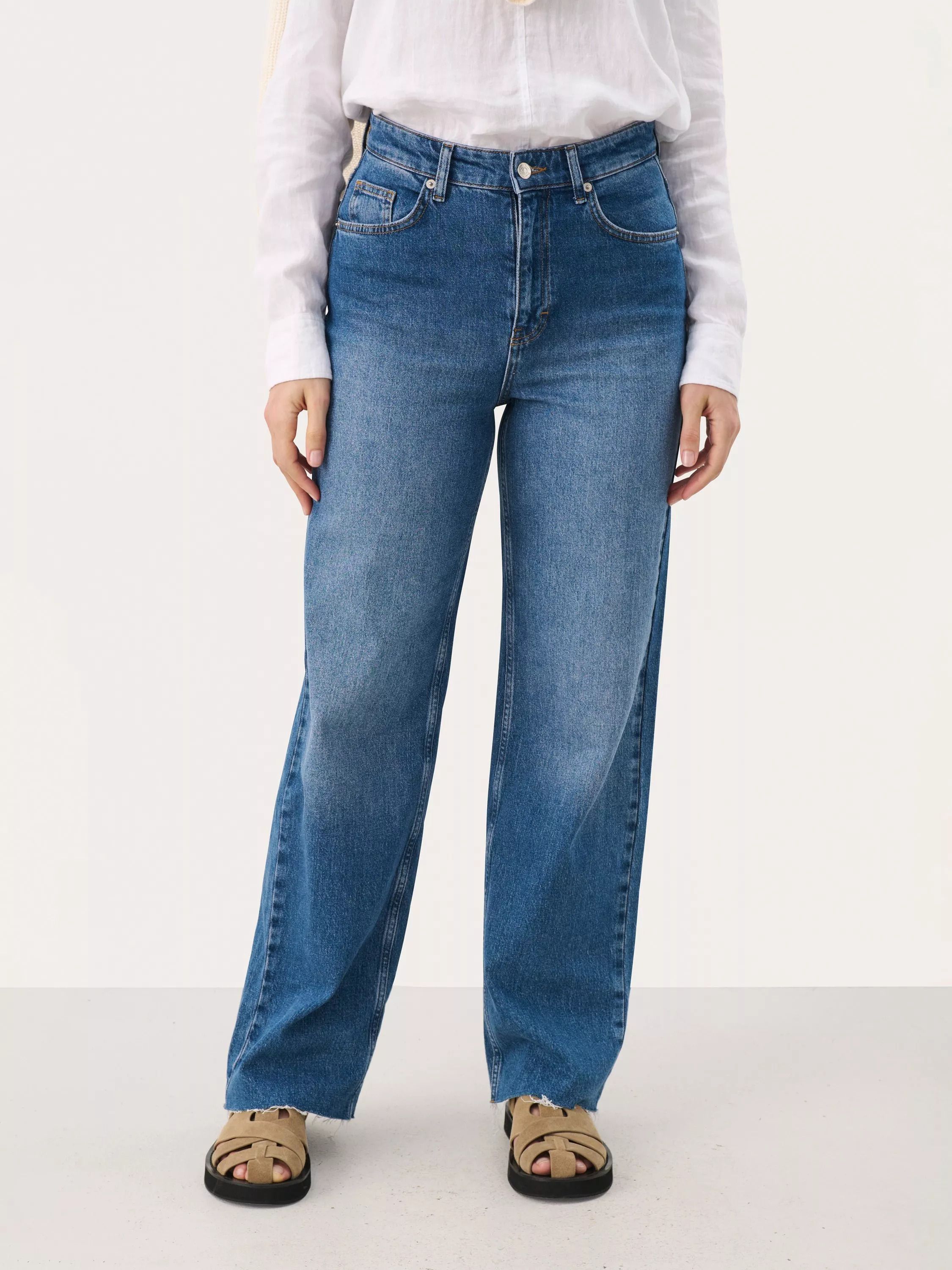 와이드 데님 미디움 블루 Simona Wide Leg Jeans, Medium Blue 113045170