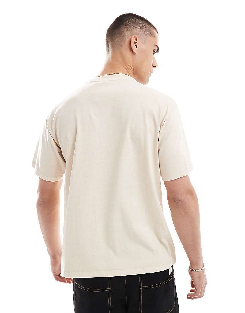 레드 베이지 로고 Red Tab   Locker geschnittenes, stuckgefarbtes Vintage-T-Shirt in Beige mit Logo 207122882Beige