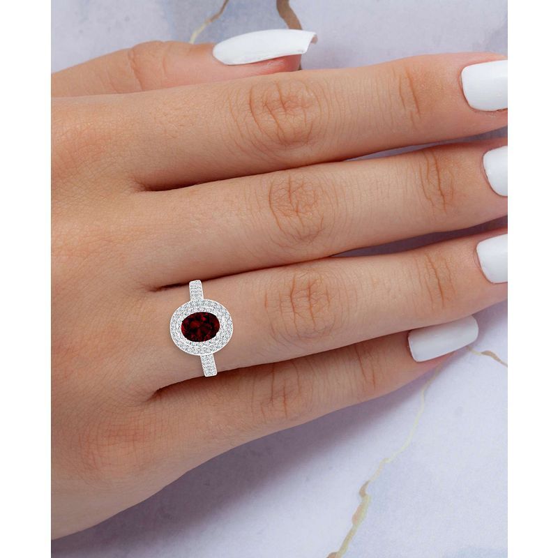 화이트 오발 반지 스털링 실버 Amethyst (1-1/20 ct. t.w.) & Lab-Grown White Sapphire (3/4 ct. t.w.) Oval Halo Birthstone Ring in Sterling Silver (Also in Additional Birthstones) 17714810 Garnet