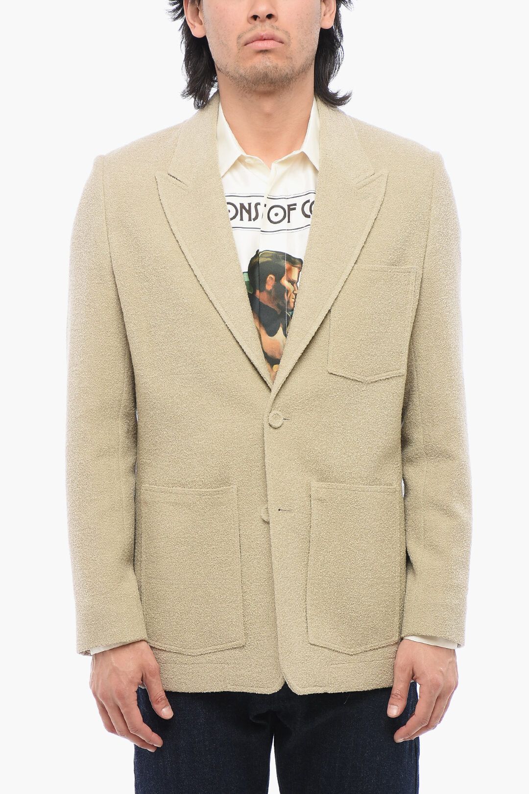 부클 블레이저 Boucle Wool-blended Blazer with Peak Lapel 650040