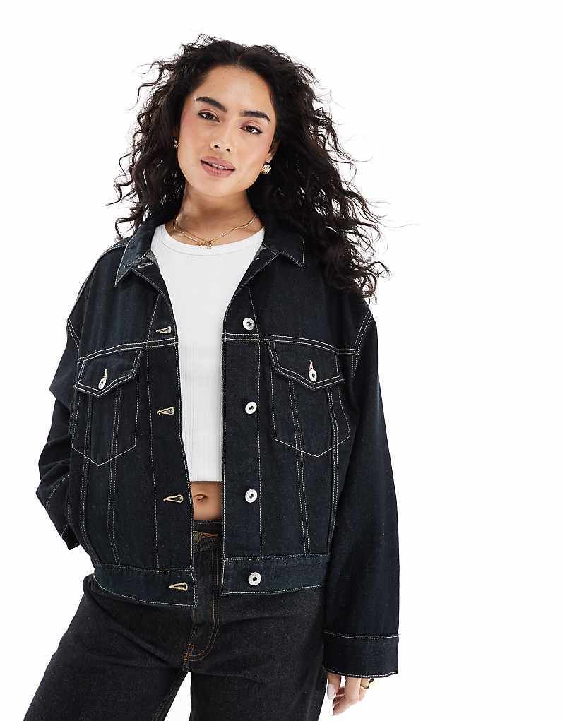 Oversize-Jeansjacke in dunkelblauer Waschung 208300168BLAU