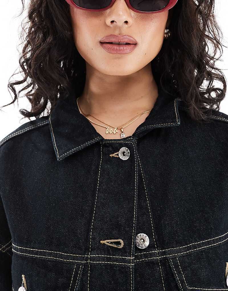 Oversize-Jeansjacke in dunkelblauer Waschung 208300168BLAU