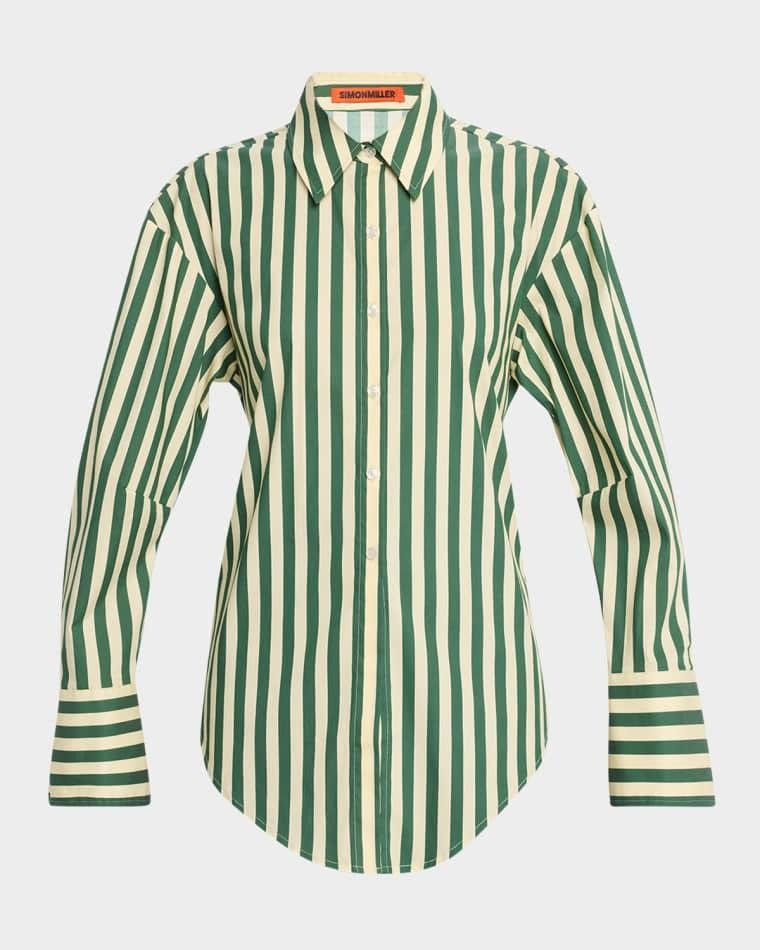 스트라이프 포플린 셔츠 Loch Cutout Tie-Back Striped Poplin Shirt prod271840348GUMMY GREEN ECRU