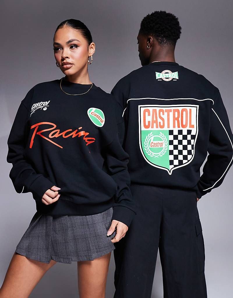 블랙 & Kastiges Unisex-Sweatshirt in Schwarz mit Oversize-Schnitt, Paspelierung und „Castrol Racing“-Prints 207783911SCHWARZ