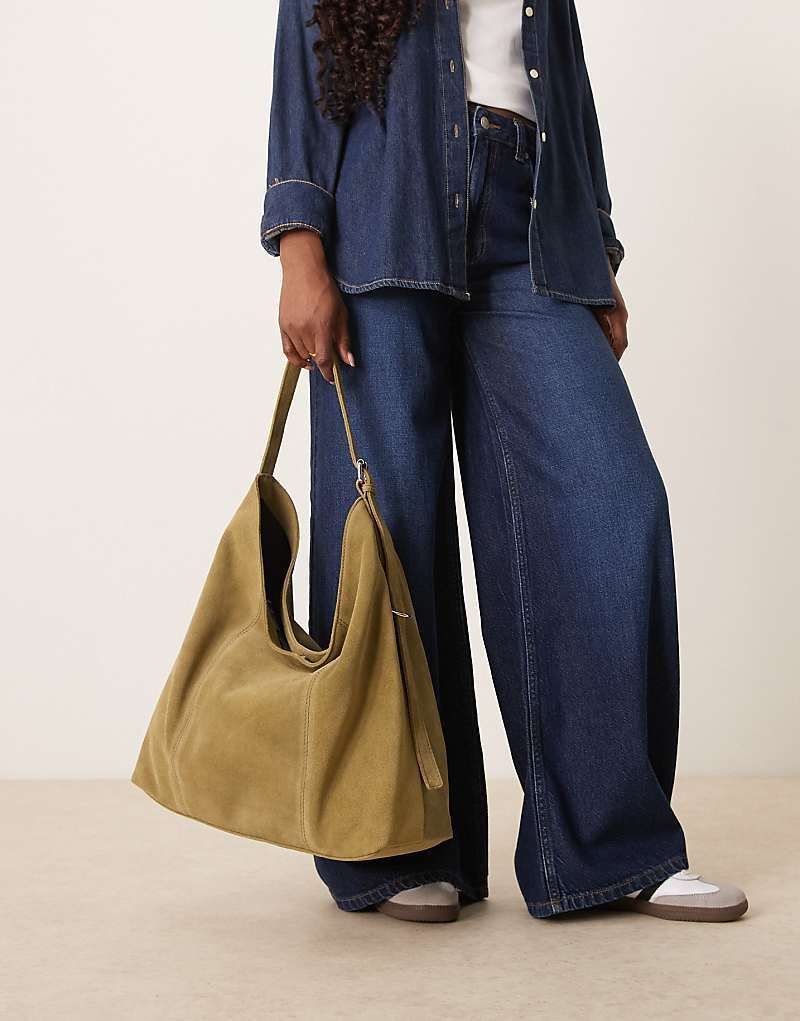 카키 Locker geschnittene Tragetasche aus Wildleder in Khaki 207439152Khaki