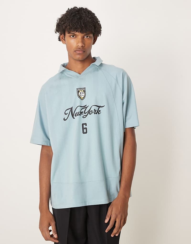 라이트 블루 Kastiges Oversize-Poloshirt in Hellblau mit Sport-Grafikprint 207825786Steinblau