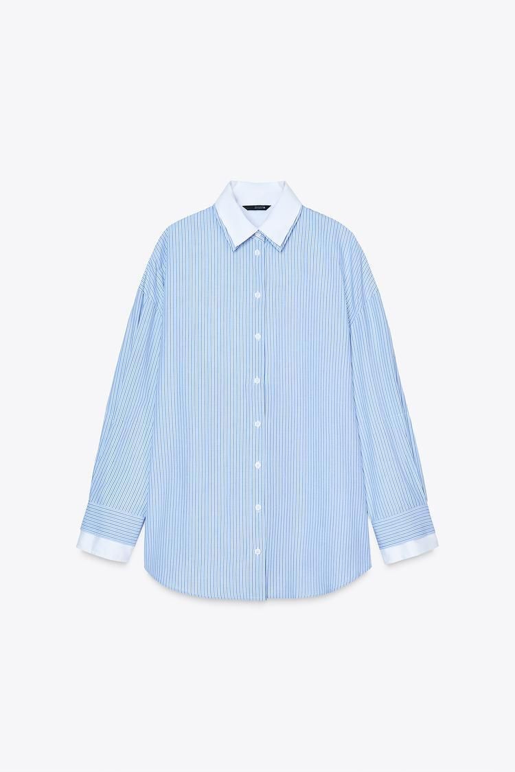 배색 스트라이프 포플린 셔츠 CONTRAST STRIPED POPLIN SHIRT 437166889