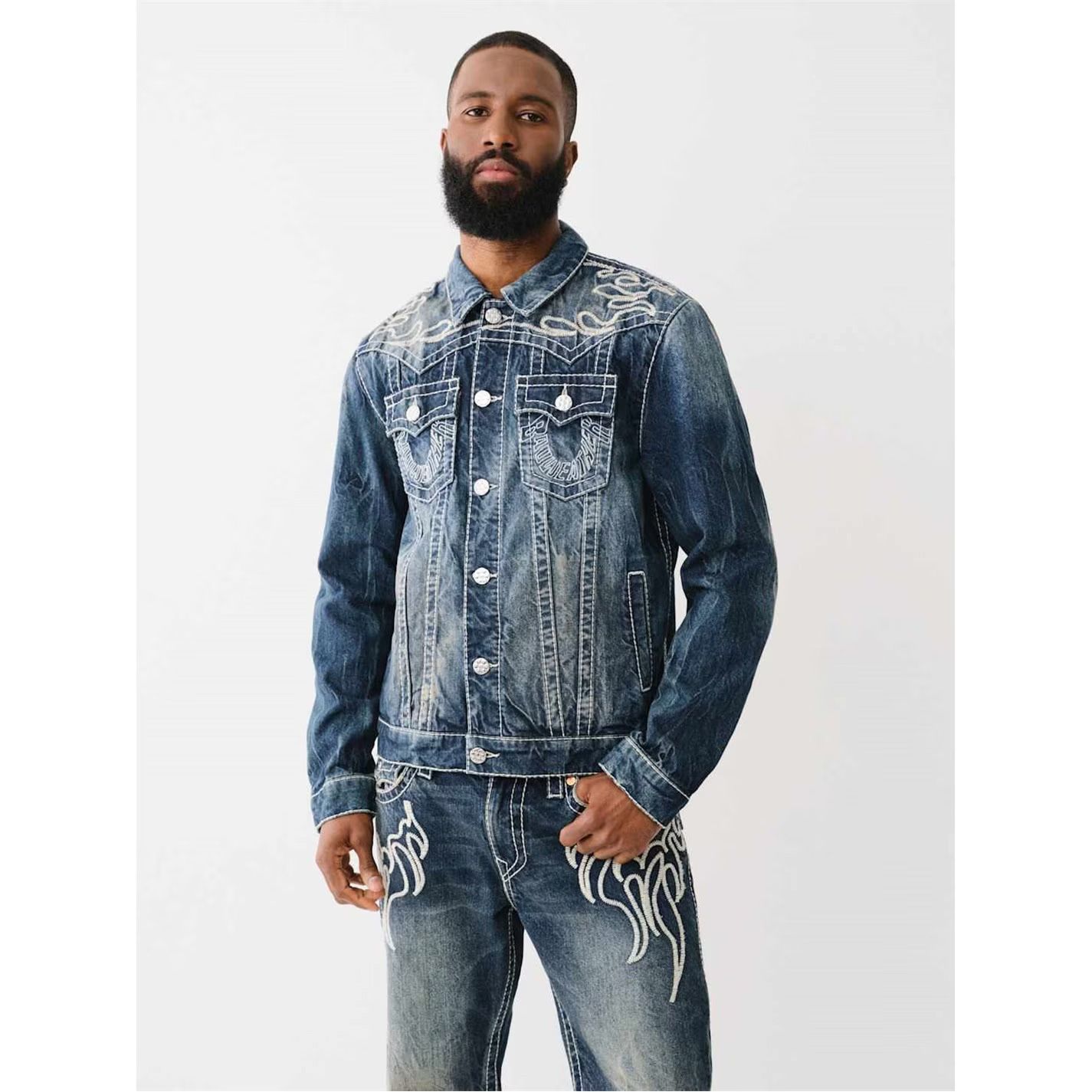 플레임 자켓 남성 Flame Trucker Jacket Mens 602172 Jngle Drk Wsh