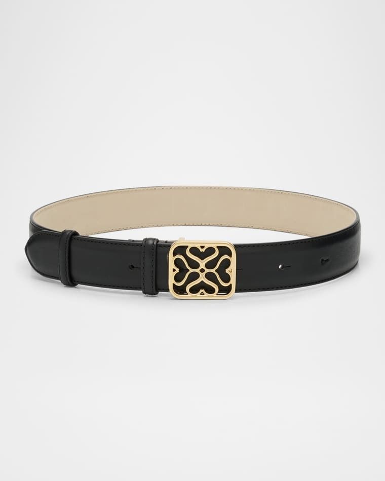 모노그램 와이드 가죽 버클 벨트 Monogram Wide Leather Buckle Belt prod278070266BLACK