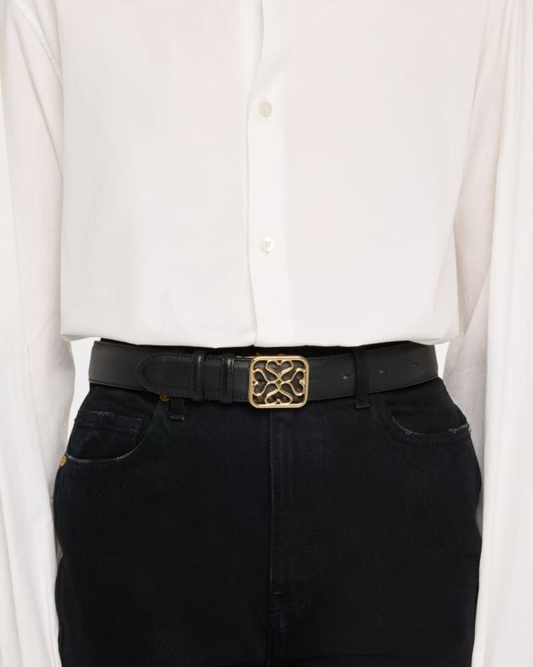 모노그램 와이드 가죽 버클 벨트 Monogram Wide Leather Buckle Belt prod278070266BLACK