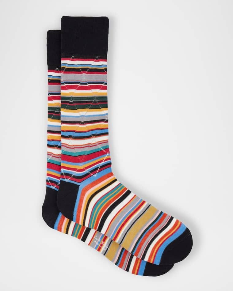 남성 스트라이프 크루넥 삭스 Men's Openwork Stripe Argyle-Overlay Crew Socks prod277140136STRIPED