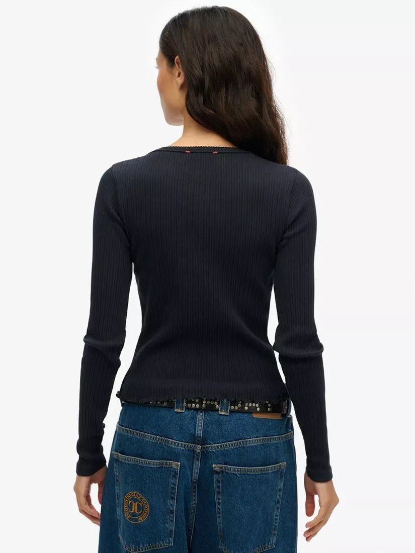 에센셜 버튼 롱 슬리브 탑 Essential Button Through Long Sleeve Top 113100340 Eclipse Navy