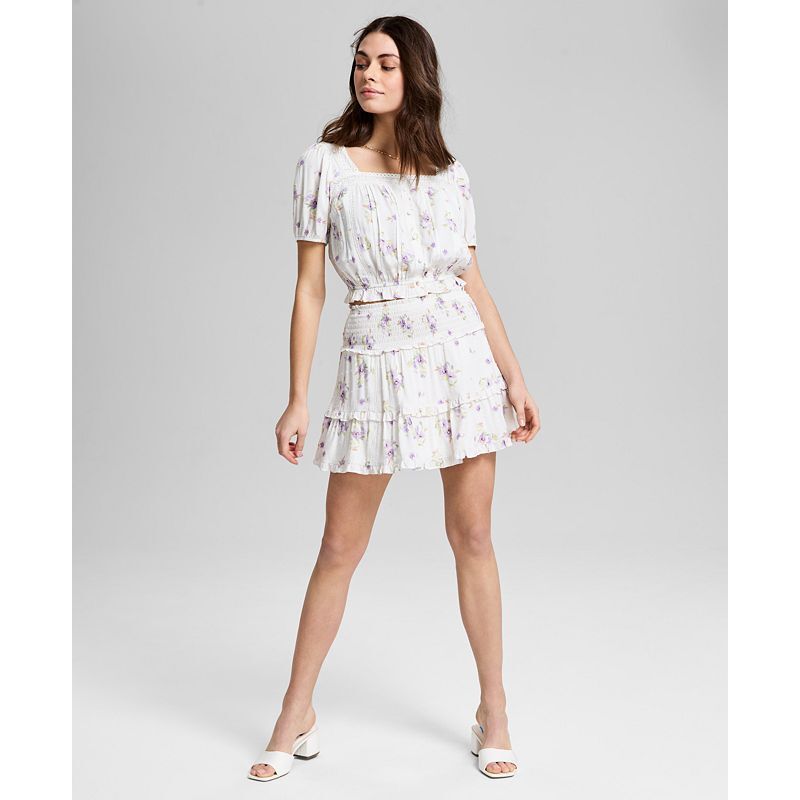 여성 플로랄 프린트 미니 스커트 Women's Floral Print Tiered Mini Skirt, Exclusively at Macy's 20784279 Cream/purple Floral