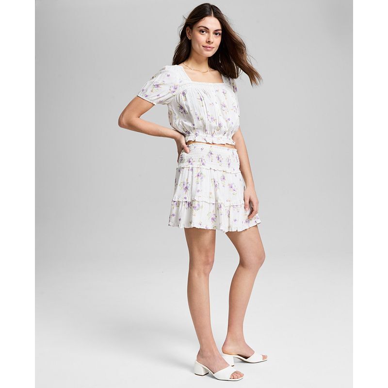 여성 플로랄 프린트 미니 스커트 Women's Floral Print Tiered Mini Skirt, Exclusively at Macy's 20784279 Cream/purple Floral