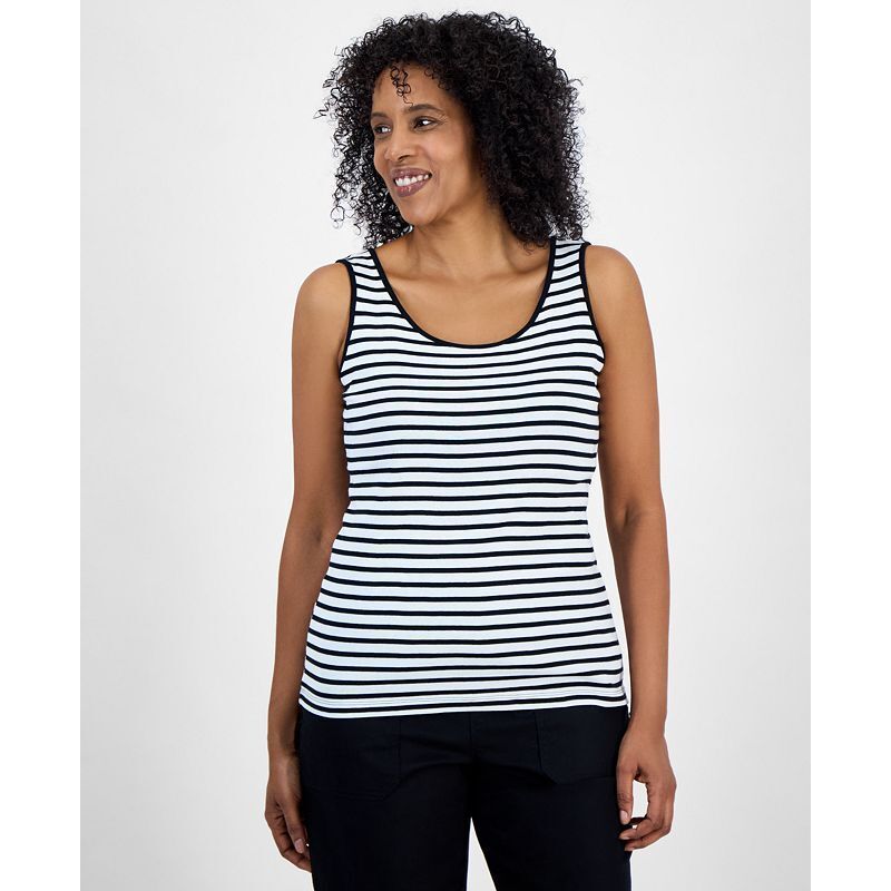 여성 코튼 탱크 탑 Women's Pima Cotton Scoop-Neck Tank Top, Exclusively at Macy's 19631391 Black White