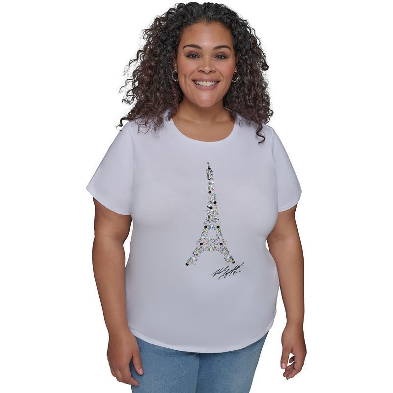 엠보 티셔츠 Plus Size Embellished Eiffel Tower T-Shirt 20716409 White