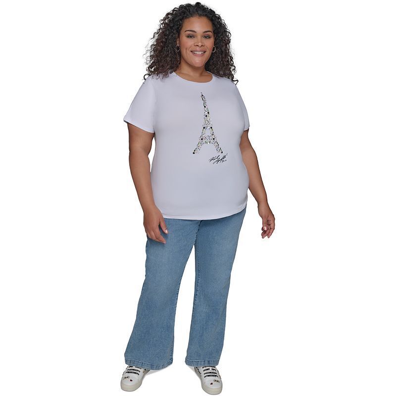 엠보 티셔츠 Plus Size Embellished Eiffel Tower T-Shirt 20716409 White