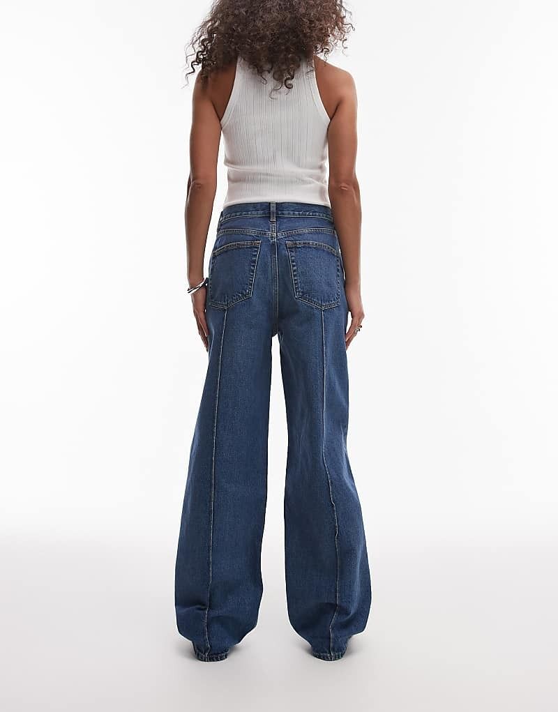 데님 & Coral   Jeans in verwaschenem Vintage-Mittelblau mit hohem Bund, lockerem Bein und Biesen 207810067mittelblaue Waschung